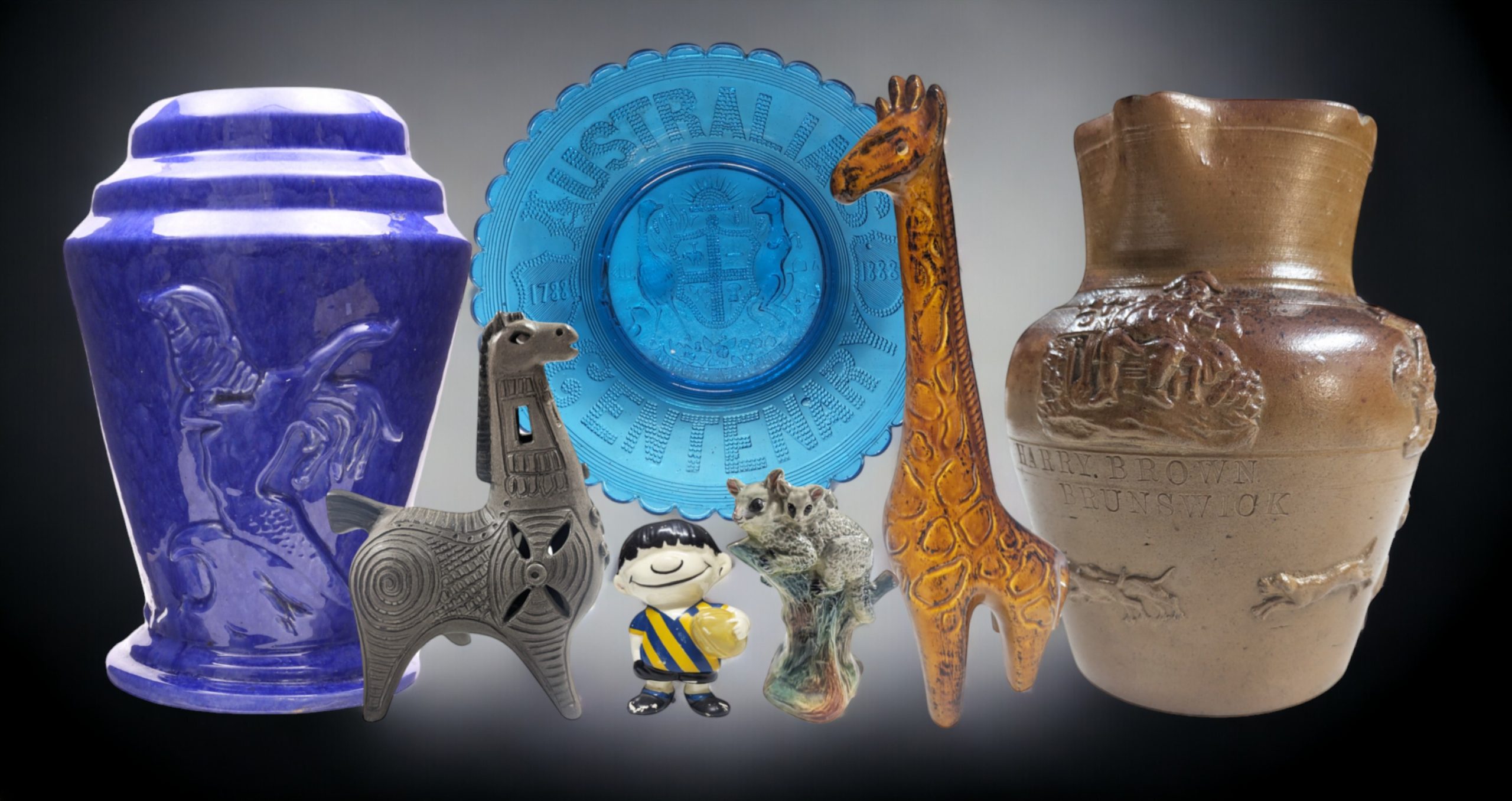 Colonial, Artware, and Studio Pottery, Federation and Centenary Collectables, Quality Carnival Glass, Australiana, and Ellis pieces from the Veronica Moriarty Collection