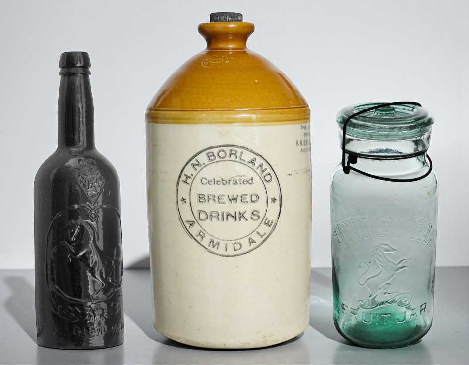 Borland Demijohn black horse ale unicorn fruit jar