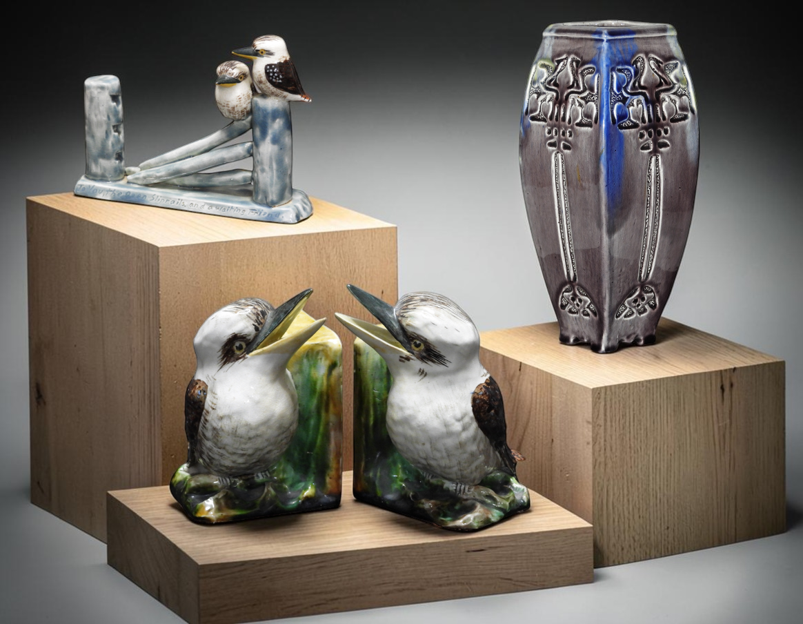Grace Seccombe Slip Rail Fence Figurine with two Kookaburra